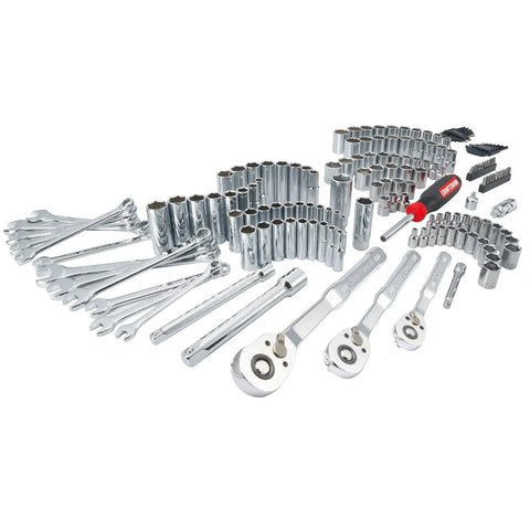 159 Piece Socket Wrench Set With 1/4 3/8 And 1/2 Inch Sockets, 72 Tooth Ratchet, 5 Degree Arc Swing, 6 Point And 12 Point, Chrome Finish