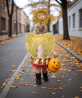 Gold Foil Wings And Angel Wing Headband Set For Girls With Glittery Feather Wings And Matching Headband Perfect For Halloween Costumes Carnival Festivals Party Cosplay Accessories worn by child
