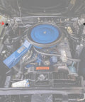 Direct Fit Radiator Support and Hood to Fender Rubber Bumpers Kit for 1969 1970 Mustang Six Piece Set installed in car engine bay.