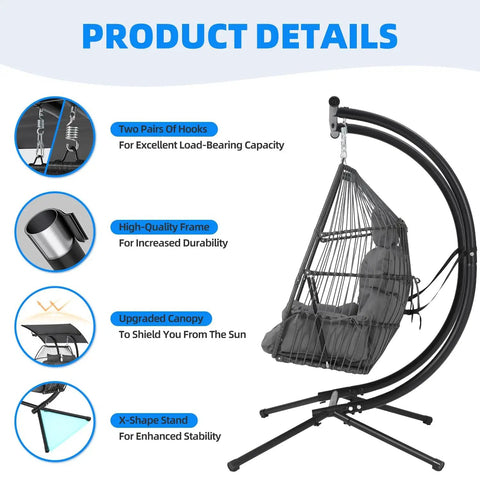 Product features of Oversized Double Hanging Swing Chair With Removable Canopy And Cushion, Double Egg Chair With Basket, Outdoor Hammock Loveseat