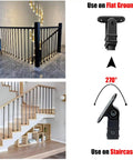 Top Tier Adjustable Black Wrought Iron Stair Railing For Indoor And Outdoor Deck Projects featuring adjustable installation on flat ground and staircase.