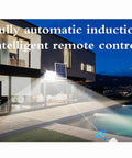 Solar Led Outdoor Garden Flood Light, Ip67 Waterproof, Solar Flood Lig illuminating outdoor area with intelligent remote control.