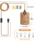 Plug And Play Pendant Light Hand Braided Natural Hemp Rope Hanging Lamp Industrial Farmhouse Style With Toggle Switch For Dining Room Kitchen, 18ft cord and E26 socket.