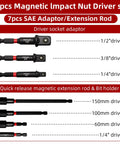 Beast Pro Grade Heavy Duty 29 Piece Magnetic Nut Driver Set with Impact Drill Bits showing SAE adaptor and extension rods