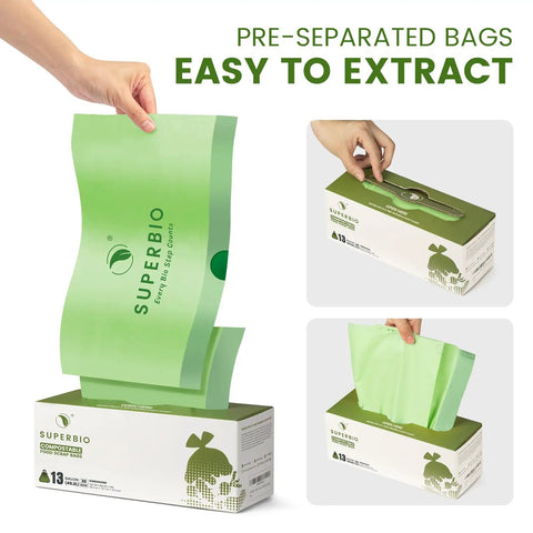 13 Gallon Compostable Drawstring Kitchen Waste Bags Tear Free 49.2 Liter Heavy Duty 1 Mil Food Scrap Bags 30 Count BPI Certified OK