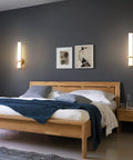 Bedroom with Two Pack Gold Bathroom Wall Sconces 18 Inch Modern LED Dimmable Wall Lights With Acrylic Lampshades Brushed Gold Finish