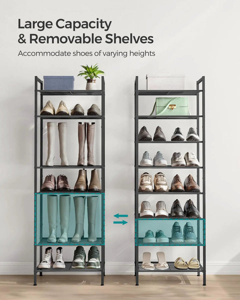Hella Sturdy Eight Tier Vertical Metal Shoe Rack Super Compact Entryway Organizer Totally Stackable Multi Level Storage Shelf For Everyday Boots And Sneakers