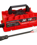 Heavy Duty 43.8V 18A LiFePO4 Battery Charger IP65 Waterproof For 36V Systems shown with cables and LED indicators