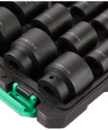 19 Piece One Half Inch Drive 6 Point Shallow Impact Socket Set With Cr-Mo Steel, SAE Size Markings in heavy duty case