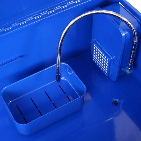 Interior view of 40 Gallon Heavy Duty Parts Washer equipped with 24 gallon solvent reservoir and drain hose.