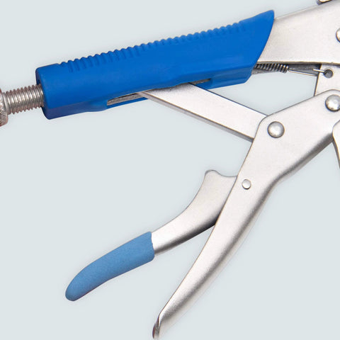 Close-up of locking welding pipe pliers with ergonomic grip