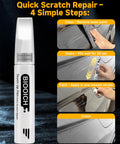 Exact Color Match Touch Up Paint Pen For Cars Chip And Scratch Repair Quick Silver Tesla PN00 Easy Blend in use, four steps