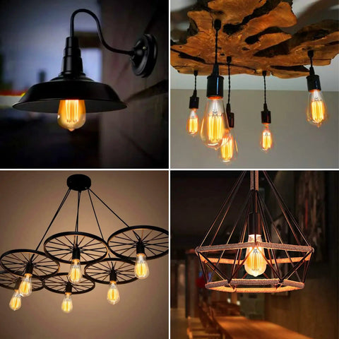 Dimmable Vintage LED Edison Bulbs 8W Equivalent To 100W ST64 Antique Filament Bulbs in various decorative light fixtures