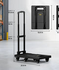 No Assembly Folding Hand Truck Dolly Cart With 440 Lb Capacity, extendable handle and heavy duty wheels, dimensions shown
