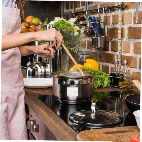 Person stirring pot on stove in kitchen with heavy duty high temperature leak stop tape for home plumbers multi purpose seal strip.