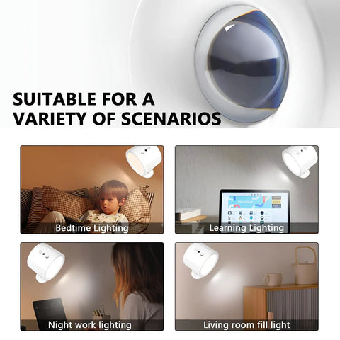 Sthalaxis LED Wall Lights Rechargeable Wall Sconce Magnetic 360°Rotating and Dimmable,Remote & Touch 3 Color Temps Cordless Lights for Reading Bedside (Black) in various lighting scenarios.