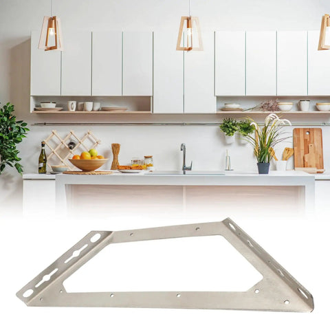 Heavy Duty Stainless Steel Corner Brackets For Furniture Assembly Rust Proof 90 Degree Wood Metal Bracket Kit in a modern kitchen.