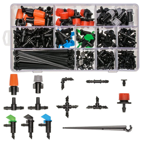 Drip Irrigation Fittings Kit With Barbed Connectors For Quarter Inch Tubing 190 Pieces Includes Straight Barbs Tees