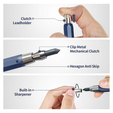 5.6mm Mechanical Pencil Lead Holder With Clip Metal Clutch Built In Sharpener Automatic Graphite Lead Refills Tool For Construction Drafting Crafting Sketching And Art Projects A Real Workhorse