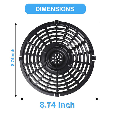 Nonstick Air Fryer Grill Pan Replacement Tray for 5Qt Round 8.7 Inch dimensions diagram showing 8.74 inches diameter