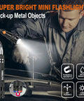 Man using Magnetic Pickup Tool And 6 In 1 Multitool Pen with LED light to pick up metal objects under car hood.