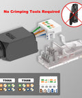 Tool Free RJ45 Connector For CAT6 Gold Plated Modular Plug No Crimp Needed Easy DIY Friendly Install UTP CAT6 Connector, no tools required