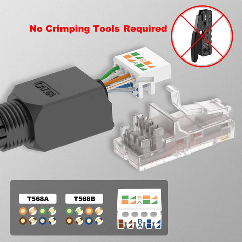 Tool Free RJ45 Connector For CAT6 Gold Plated Modular Plug No Crimp Needed Easy DIY Friendly Install UTP CAT6 Connector, no tools required