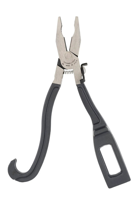 Compact Rescue Tool With Lock, 9 Inch Spring Loaded Multitool For Emergency Use showcasing plier and hook detail