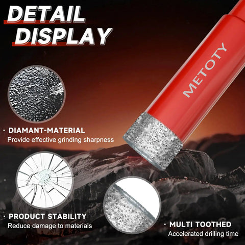 Rock Solid 6 Piece Diamond Hole Saw Drill Bit Set With Serrated Pilot For Ceramic Glass Tile Marble Granite Dry Or Wet Drilling High Precision Kit close-up of diamond-coated edge showing grinding sharpness