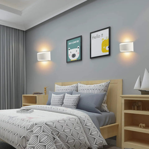 Lit Modern LED Up Down Wall Sconce 12W Dimmable Indoor Light In Warm White 3000K 1200 Lumens Aluminum Finish in bedroom setting