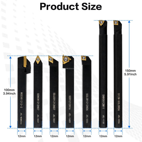 Front view of 21-piece indexable lathe turning tool set with 12 mm shanks and carbide inserts.
