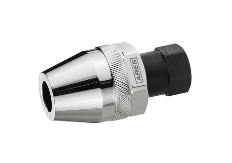 Damaged Bolt And Stud Extractor For One Quarter To One Half Inch Studs Grips Tight And Removes Broken Rounded Off Painted Over And Rusted Tight Bolts Three Eighths Inch Drive Tool For Manual And Pneumatic Wrenches shown with chrome finish and knurled grip.