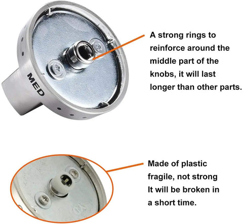 Gas Range Burner Dial Knob Replacement For Samsung Ovens And Stoves Compatible With NX58 series, metal and plastic components shown