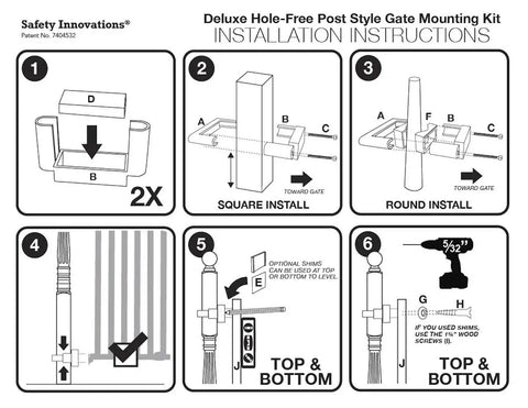 Instructions for No Hole Stairway Baby Gate Mounting Kit Fits Posts From Two And Three Quarters Inches To Three And A Half Inches Wide