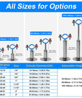 Kodilin 4-piece stainless steel pipe clamps for 3/4 in OD pipe; adjustable height, sizes 30x30, 50x50, 100x100 mm