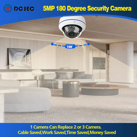 Tough As Nails 5Mp 4In1 Hd Tvi Cvi Ahd Dome Security Camera delivers 180 degree fisheye coverage in a modern interior.