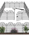 Tall Garden Dog Fence With Gate 36 Inches High 30.6 Feet Long 14 Panels Black Heavy Duty Metal Temporary Fence