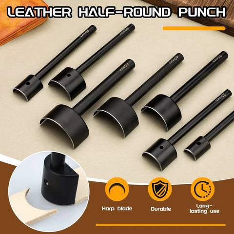 7 Piece Leather Punch Set 15mm To 45mm Corner And Half Round Holes Kit For Belts Wallets And Bags with durable steel heads