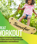 Stand Up TreeSkate Outdoor Swing For Kids With Adjustable Handles And Easy Installation in use by a smiling child.