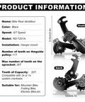 Rear Derailleur RD TZ31A 6 And 7 Speed Direct Mount black aluminum design with hanger mount and pulley information in background.