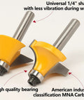 Close-up of 15-Piece Router Bits Set With 1/4 Inch Shank Carrying Case For DIYer Woodworking Projects, highlighting carbide tip.