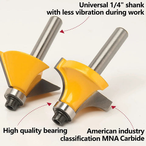 Close-up of 15-Piece Router Bits Set With 1/4 Inch Shank Carrying Case For DIYer Woodworking Projects, highlighting carbide tip.