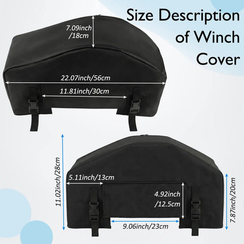 Size chart for Heavy Duty 900D Waterproof Winch Cover With Top Zipper Fits 8000-13500 Lbs Electric Winches for accurate fit.