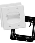 Secure Recessed Low Voltage Cable Wall Plate For Home Theater Setups Pass Through 2 Gang 4.5 By 4.5 Inches With Mounting Brackets White 2 Pack Conceals HDMI Coax And AV Cables with black brackets