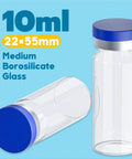 10mL Injection Vials With Self Healing Port And Sealed Cap Clear Glass With Transparent Design For Easy Visual Checks Secure Seal No Fuss Spill Proof For Multi Use Sampling, 10mL borosilicate glass vial 22x55mm with blue sealed cap
