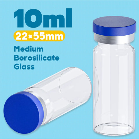 10mL Injection Vials With Self Healing Port And Sealed Cap Clear Glass With Transparent Design For Easy Visual Checks Secure Seal No Fuss Spill Proof For Multi Use Sampling, 10mL borosilicate glass vial 22x55mm with blue sealed cap