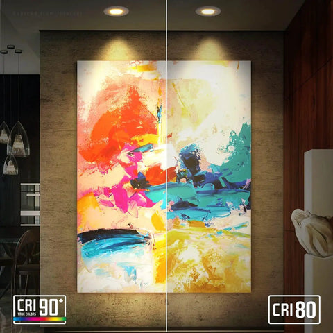 Comparison of art under CRI 90 vs CRI 80 lighting using Gimbal 3 Inch LED Recessed Light With Junction Box Swivel Eyeball Downlight