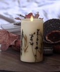 Realistic Moving Flame Pillar Candle With Lavender And Rosemary No Mess Flameless LED Battery Operated Light on table