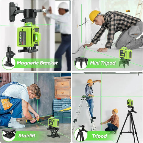 360 Degree Self Leveling Laser Level With Tripod For Construction And Renovation, in various setups and uses.