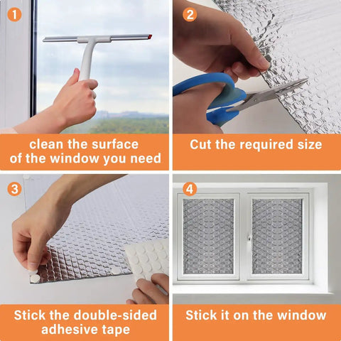 Steps to apply Premium Double Sided Reflective Insulation Roll 23.6 Inch By 10 Foot Aluminum Bubble Heat Barrier on windows.